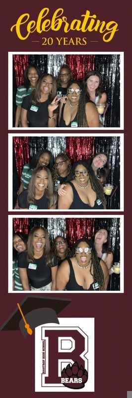 Vertical photo strip from a high school reunion or graduation event